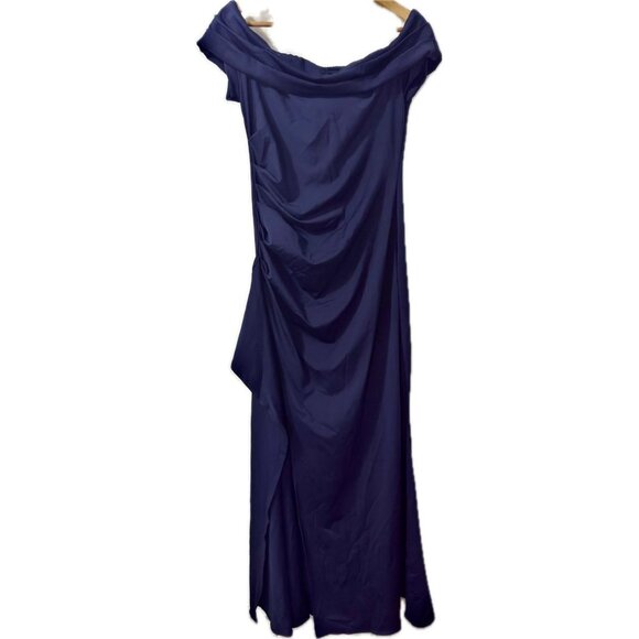 Elegant Navy Blue Maxi Dress Cowl Shoulder - Picture 6 of 6